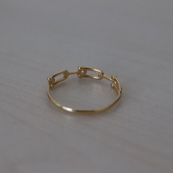 Size 6.5inches 1.33g Real Gold 18k Yellow Gold U-Bar 3 Hoops Link Ring Jewelry - Picture 6 of 12
